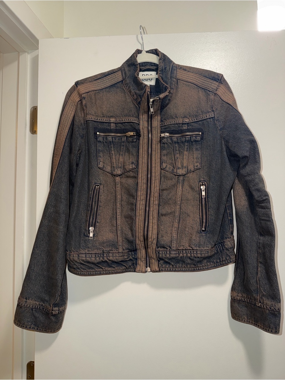 BDG Washed Brown Zip-Front Denim Jacket